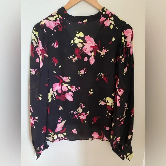 A.L.C. Rivera Silk Black Long Sleeve Floral Blouse Size 2 or Small - Picture 4 of 12